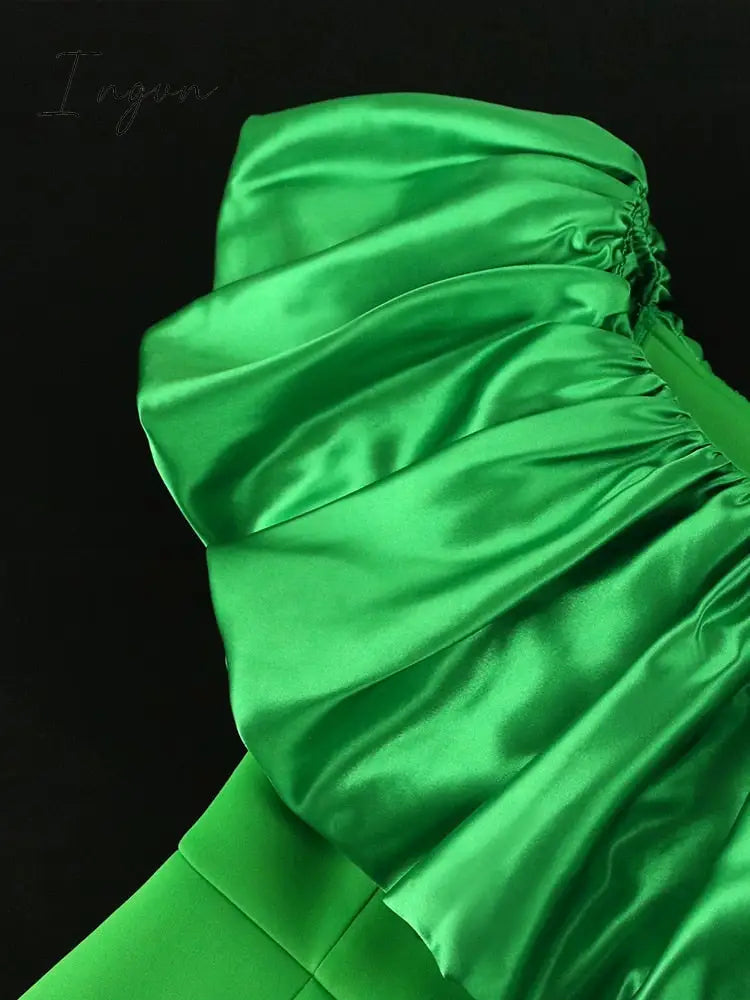 Ingvn - Women Long Party Dresses Mermaid Slim Christmas Bare Shoulder Puffy Bright Green Big Size Wedding Evening Occasions Gowns Robes