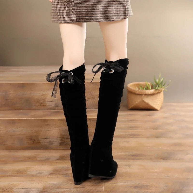 Ingvn  Footwear Wedge Heel Shoes for Women Platform Ladies Boots Elastic Thigh High Above Over The Knee Pu Waterproof Spring Autumn Y2k