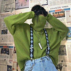 Ingvn - Solid Color Turtleneck Knitted Loose Sweater