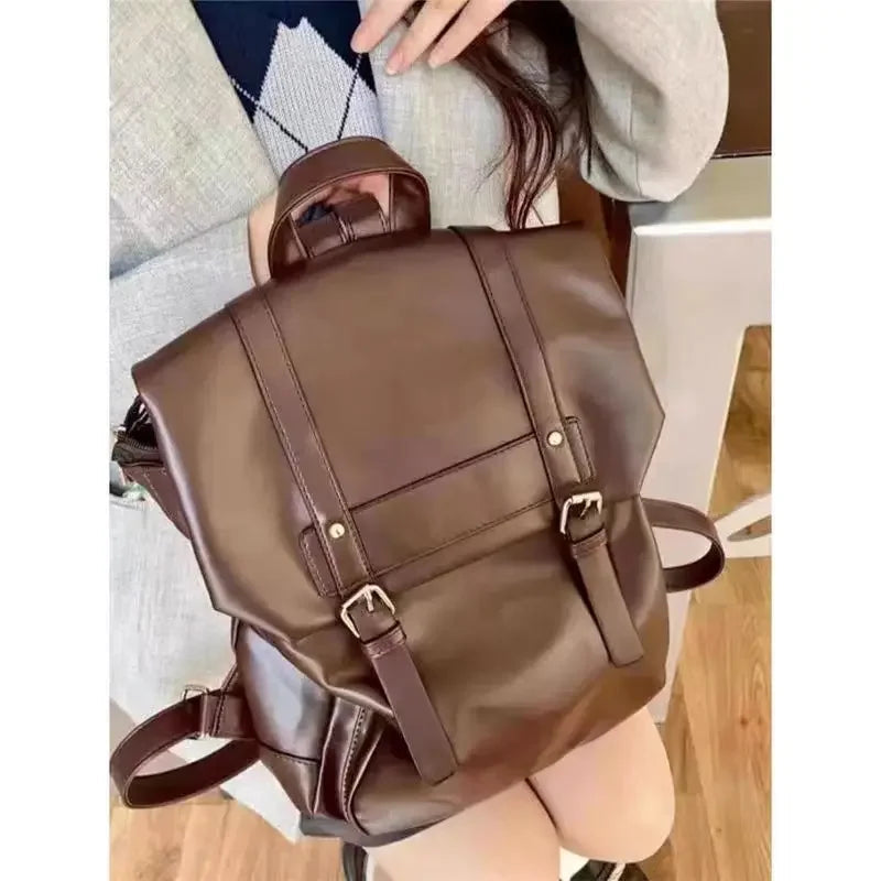 Ingvn  Japanese JK Uniform Style School Backpack Women Autumn New Vintage Brown Bag College Student Classroom Backpacks