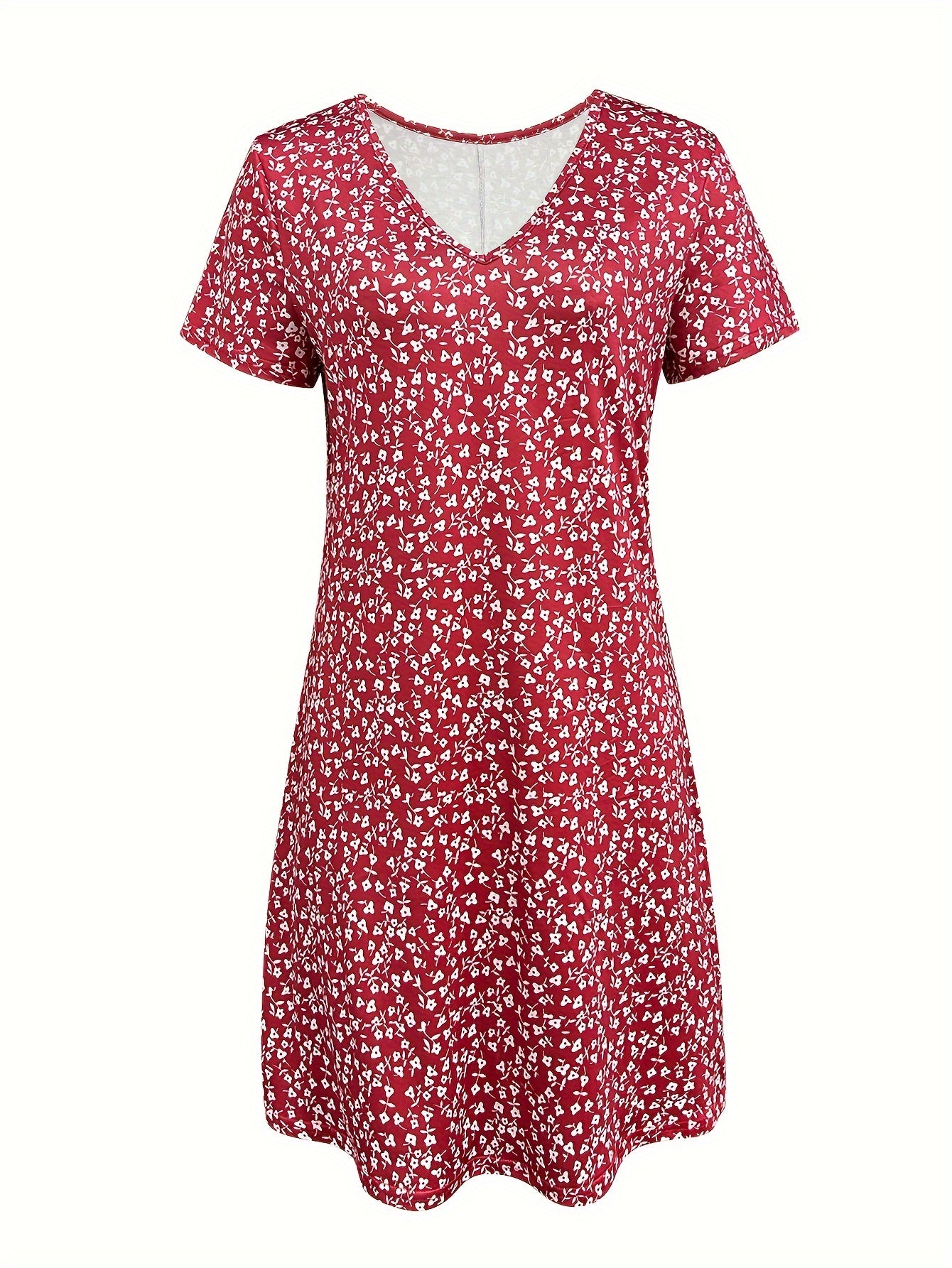 Flattering V Neck Allover Print Dress - Casual Short Sleeve for Spring & Summer - Lightweight, Flowy Womens Clothing for Everyday Chic