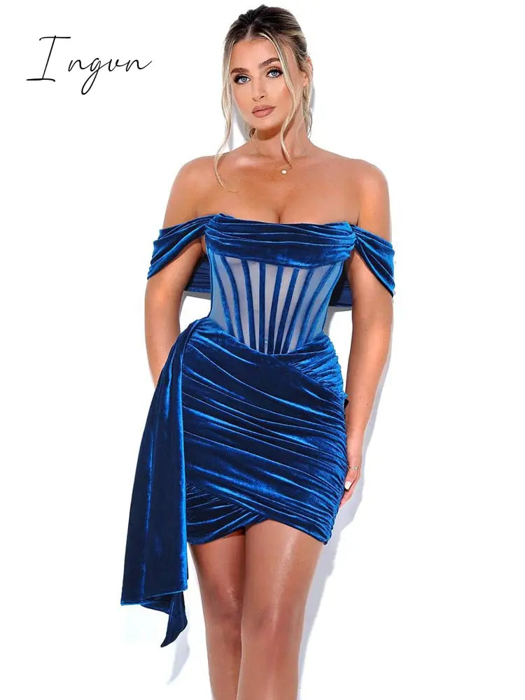 Ingvn - Spring Outfits Trends Draping Off Shoulder Corset Dress High Quality Christmas Summer Bodycon Dress Women Sexy Evening Club Dress Outfit