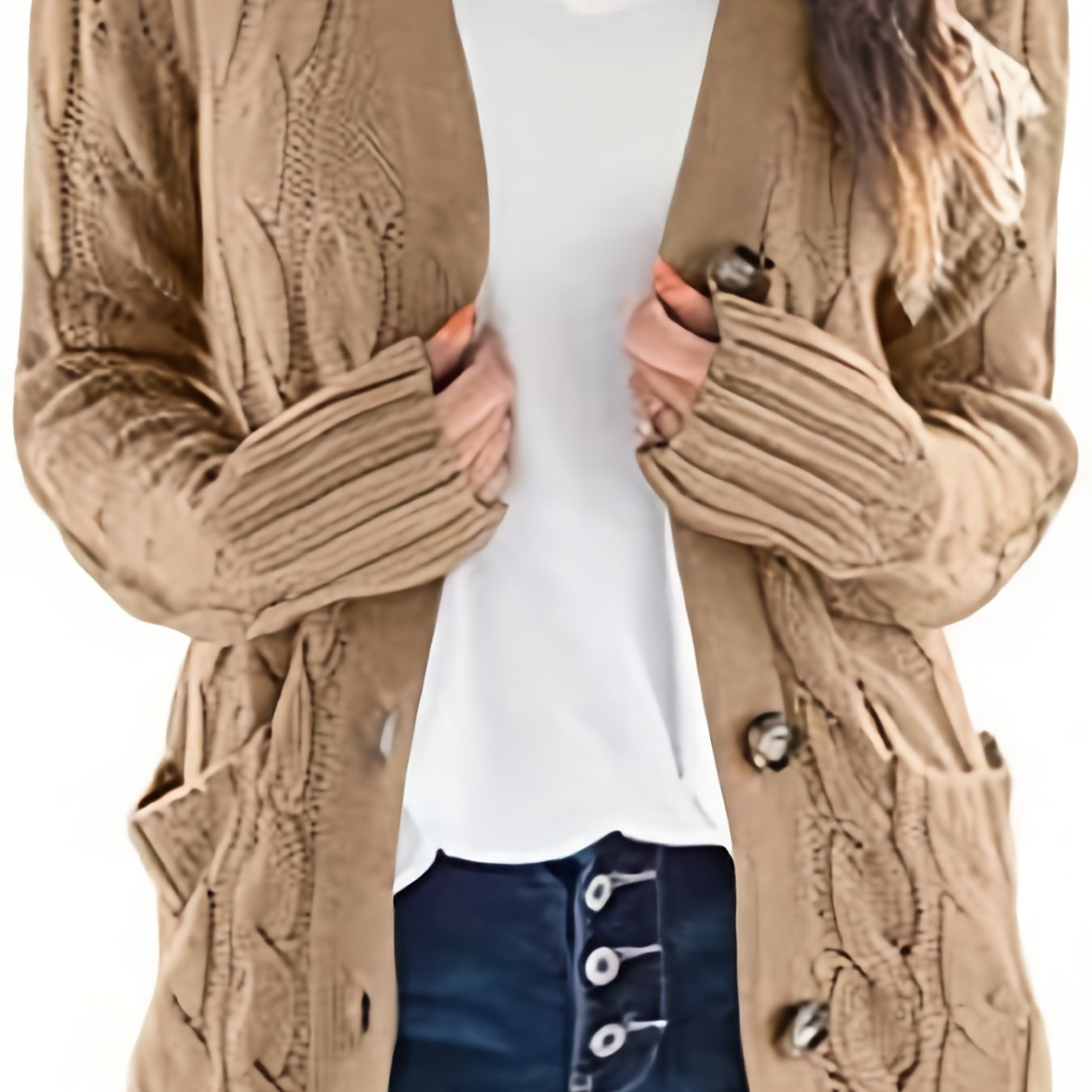Cable Knit Button Front Cardigan, Casual Solid Long Sleeve Cardigan For Fall & Winter, Women's Clothing