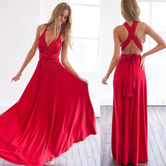 pure color various wearing methods sexy strappy red dress long dress bridesmaid dress