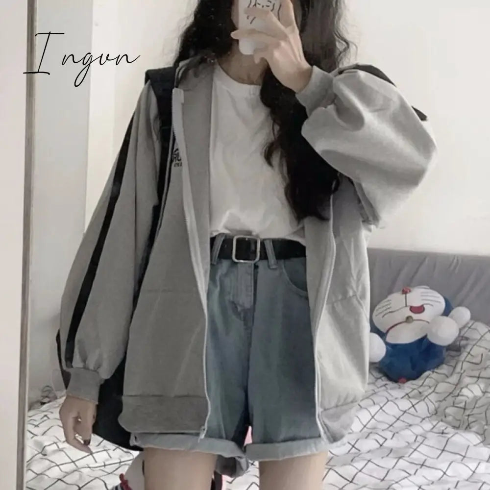 Ingvn - Oversized Hoodies Women Casual Long Sleeve Loose Sweatshirts Female Harajuku Street Boyfriend Style Sweatshirt Fleece Clothes
