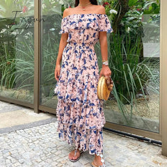 Ingvn - Women Long Maxi Dresses Floral Print Vintage Deep V Neck Sandbeach Holiday Dress Bohemian Vestidos African Sexy Party Dress