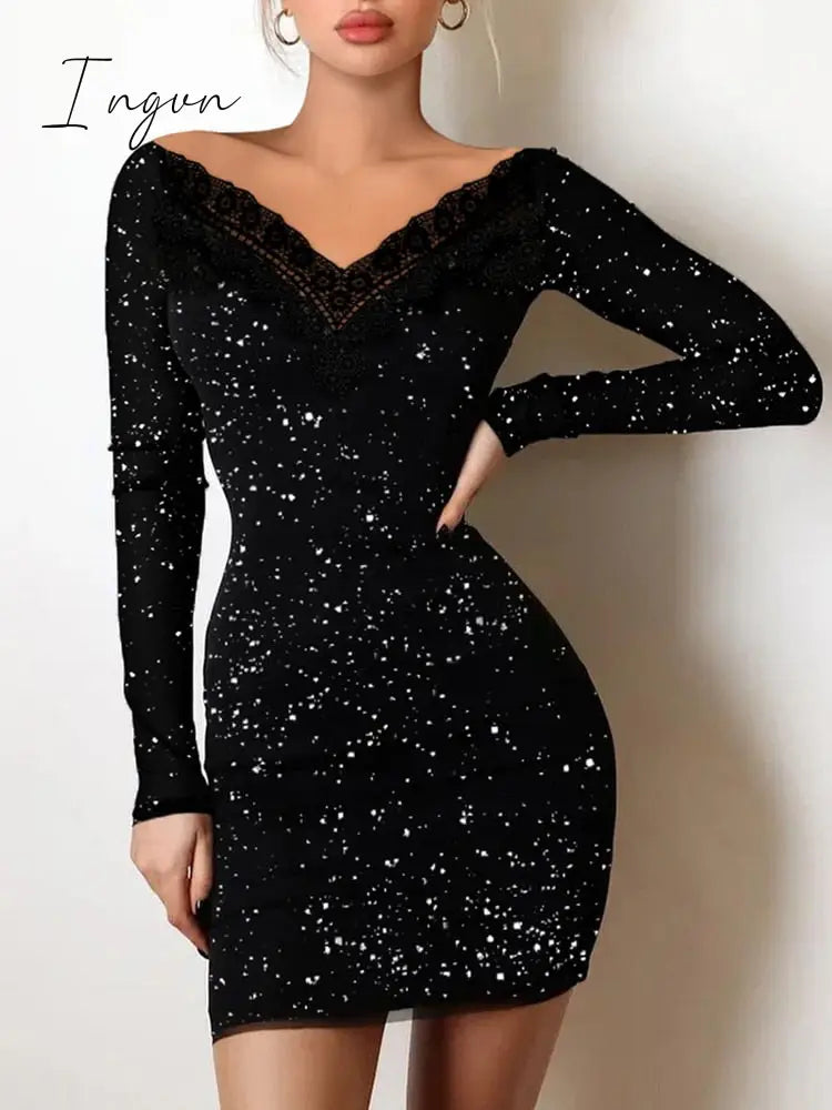 Ingvn - Y2K Sexy Floral Print Contrast Mesh Bodycon Dress Geometric Night Out Vestidos Mini Casual Daily Women Floral Dress