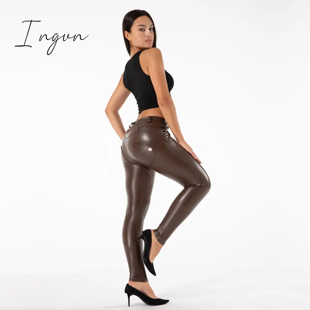Ingvn - Melody Faux Leather Pants for Women Plus Sizes Skinny Leggings Latex Pencil Pu Pants Women's Clothing Fashion