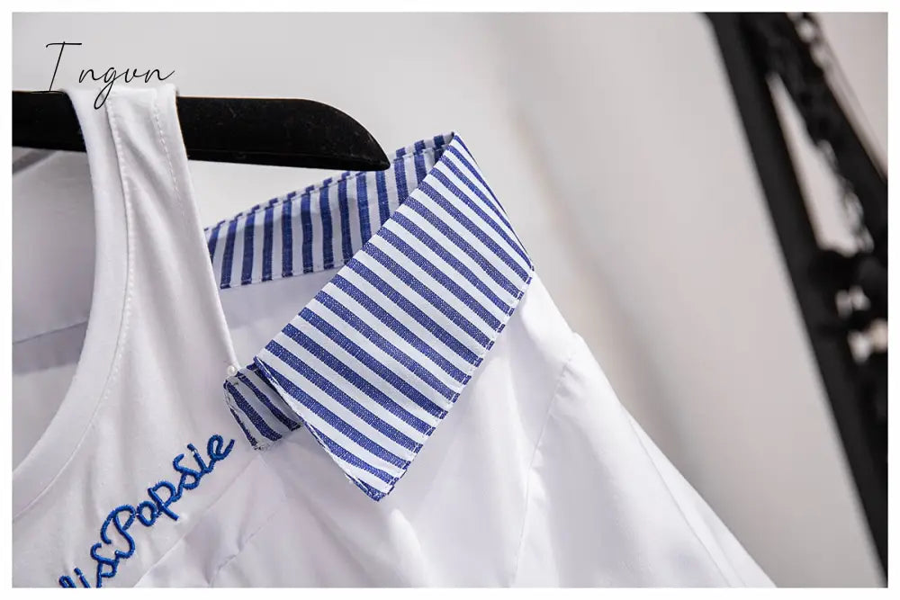 Ingvn - 2 pieces shorts sets summer Sweet Korean off shoulder striped patchwork tops and shorts 2 pieces sets women two pieces outfits