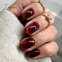 24pcs detachable cat eyes red wine false nails with glue full cover ballet square almond shiny acrylic press on fake nails tips