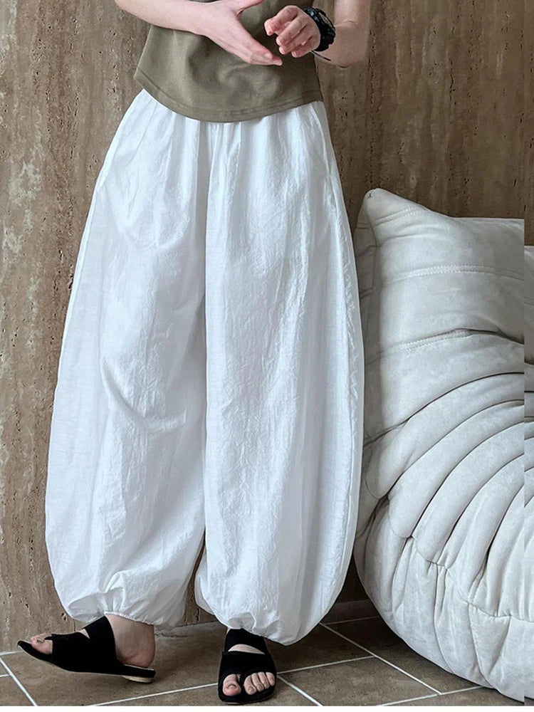 Oversize Women Pure Cotton Pants Summer Loose White Causal Lantern Trousers Fashion New Female Wide Leg Pants