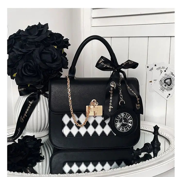 INGVN  Cute Lolita Party Itabag Summer Kawaii Japanese Sweet Bow-knot Handbags for Women White PU Leather Messenger Bag