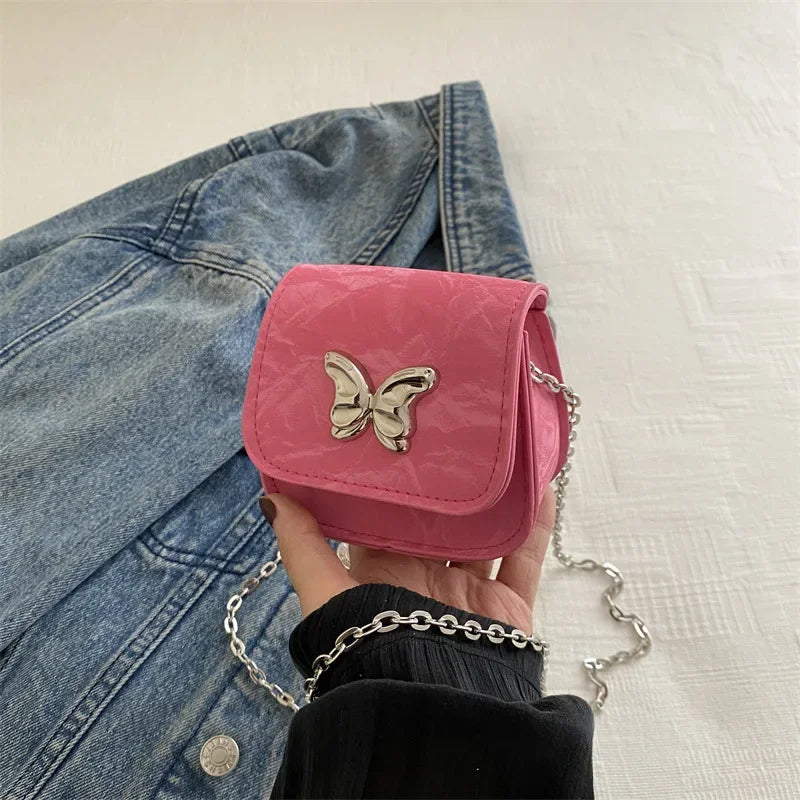 Ingvn  Metal Butterfly Women's Mini Shoulder Bag Fashion Chain Ladies Small Crossbody Bags PU Leather Female Dinner Party Clutch Purse