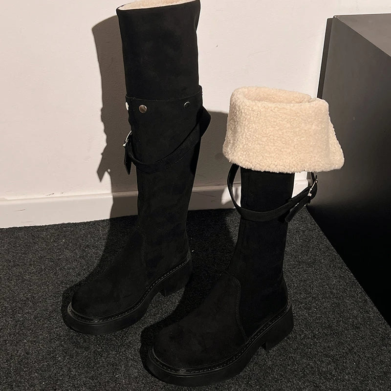Ingvn  Vintage Winter Warm Cotton Women's Over The Knee Boots Fashion Thick Heels Long Bootties Woman Largas Booties