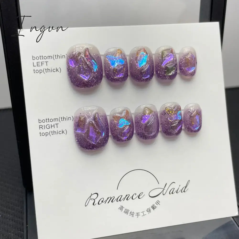 Bow Ice Translucent Sense Handmade Wearable Fake Nail Gradient AB Asymmetric Almond False Nails Trim Nail Shape Nail Decoration