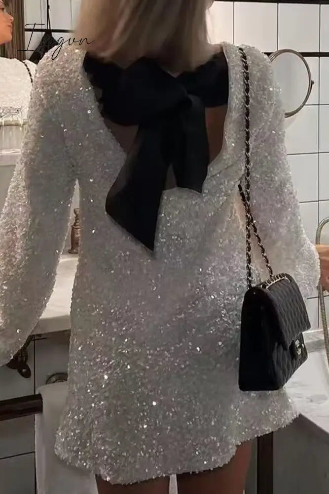 Ingvn - Sexy Party Solid Sequins With Bow O Neck Princess Dresses