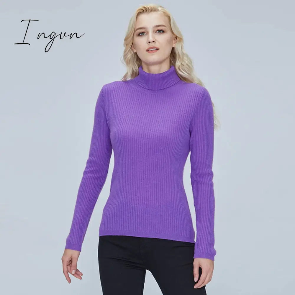 Ingvn - 100% Merino Wool Turtleneck Women Sweater Autumn Winter Warm Soft Jumper Women Knitted Pullover Femme Cashmere Sweater Knit