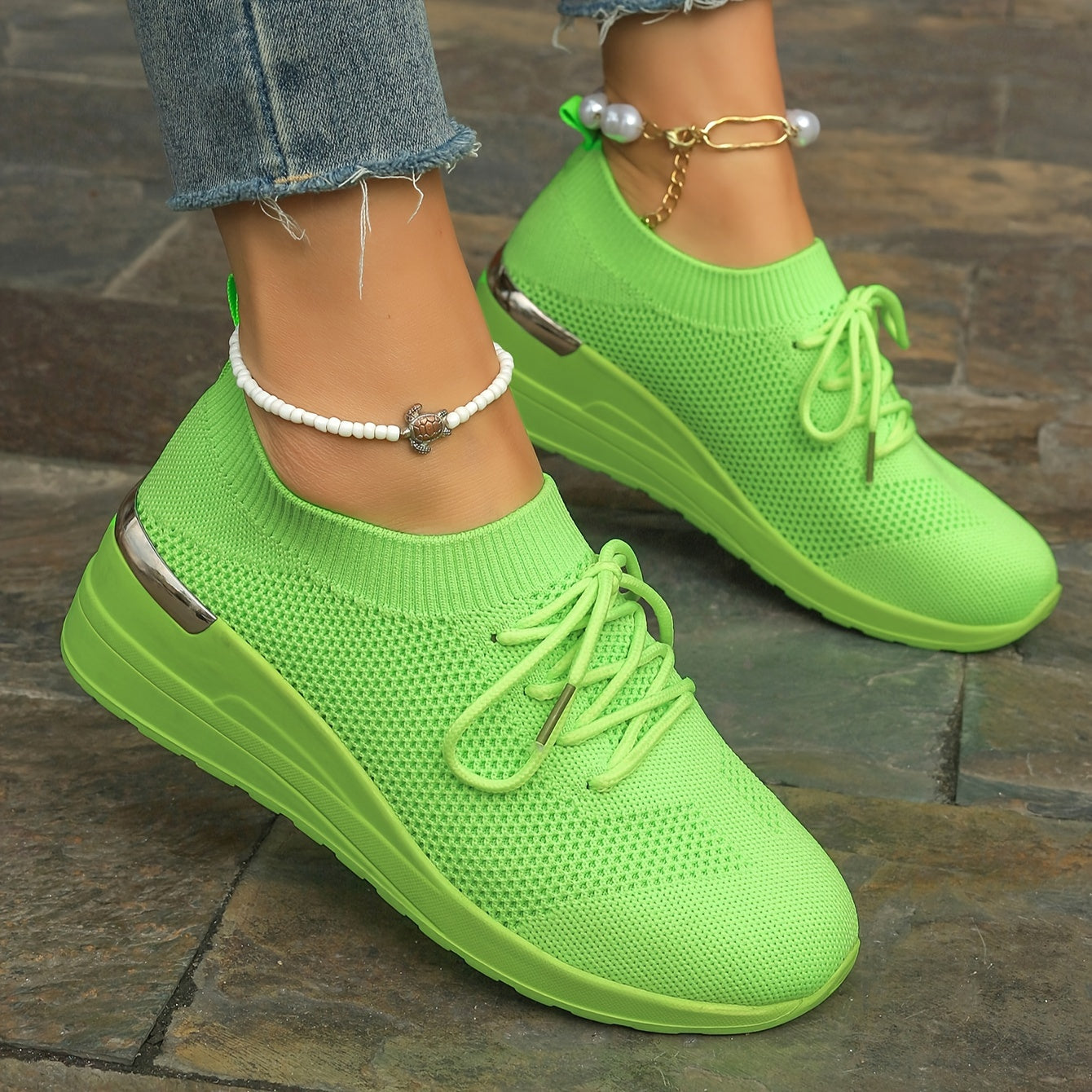 Womens Athletic Sneakers - Durable Non-Slip Sole, Breathable Fabric, Fashionable Lace-Up Design - Perfect for Daily Running & Outdoor Activities