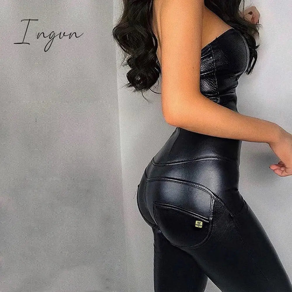 Ingvn - Melody Artificial Leather Pants High Waist Pencil Pants Women Clothing Skinny Leggings Elastic Sexy Hip Butt Lift Pants