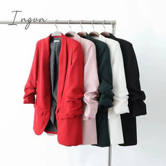 Ingvn - White Blazer Women Suits Spring Summer Three Quarter Sleeve Thin Jacket Leisure Pink Blazer
