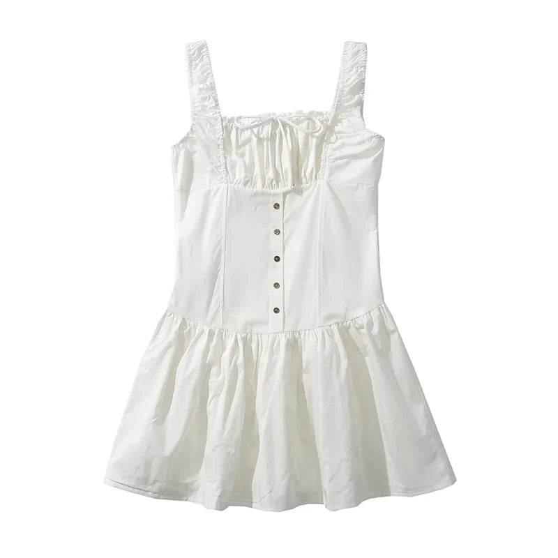 Summer Women Sexy  Ruched Chest Corset Style Tank Mini Dress Low Waist Sleeveless Female Holiday Party Robe
