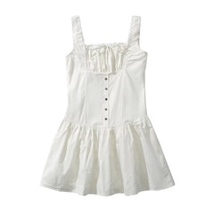 Summer Women Sexy  Ruched Chest Corset Style Tank Mini Dress Low Waist Sleeveless Female Holiday Party Robe