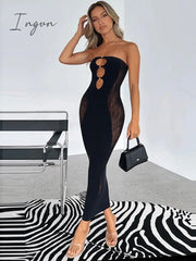 Ingvn - Black Lace Sexy Party Dresses Women Knee-Length Skinny Hole Hollow Out Backless Tube Strapless Sleeveless Summer Dresses