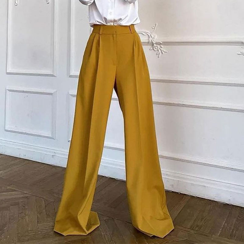 Voguable  Women High Waist Pants Casual Loose Office Lady Trousers Spring Summer New Fashion Solid Wide Leg Floor-Length Pants Female
