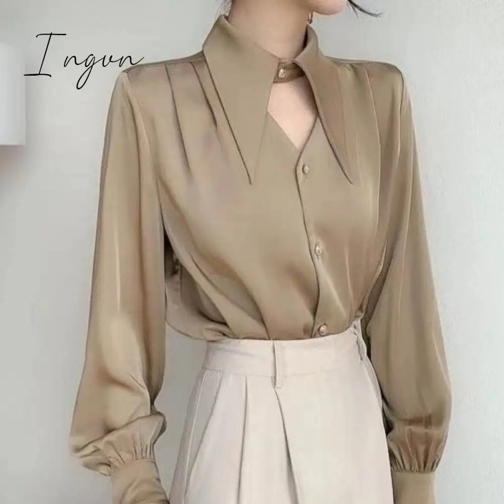 Ingvn - 2023 Spring shirt Elegant OL Chic Turn-down Collar Long Sleeve tops Women's Top Blouse women shirts and blouses Female Clothing