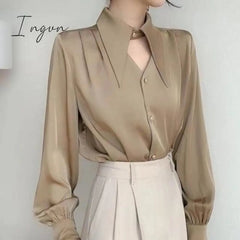 Ingvn - 2023 Spring shirt Elegant OL Chic Turn-down Collar Long Sleeve tops Women's Top Blouse women shirts and blouses Female Clothing
