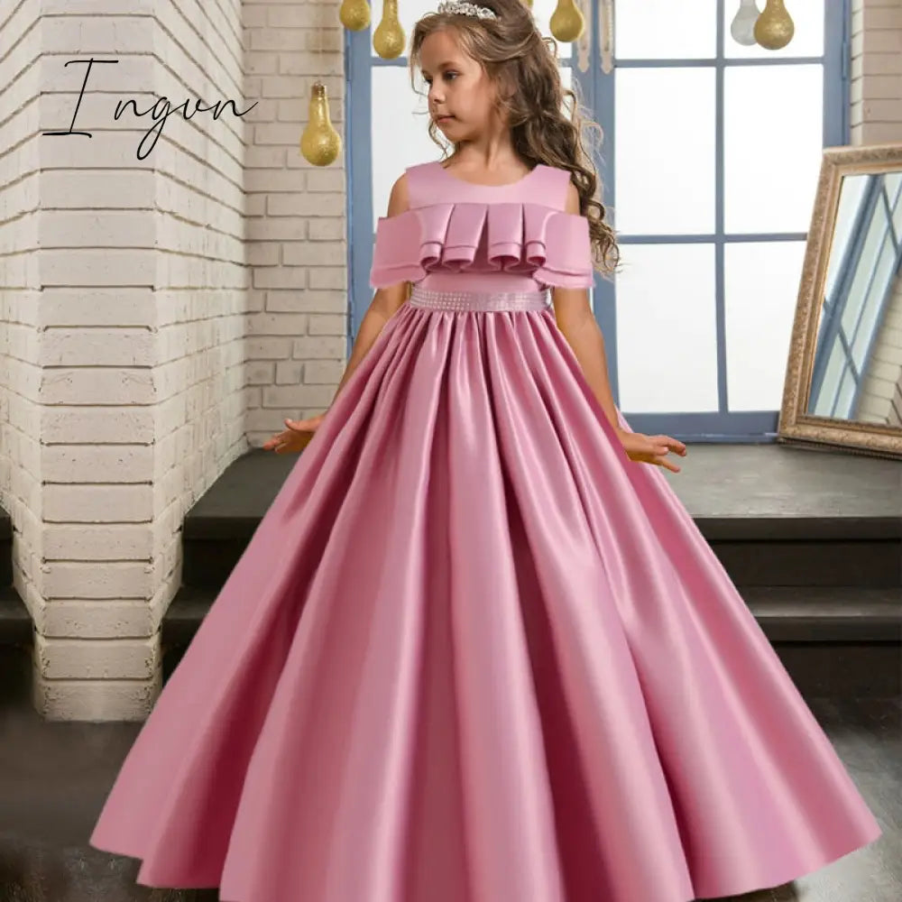 Ingvn - Summer Kids Princess Dress Girls Flower Embroidery Dress For Girls Vintage Wedding Party Formal Ball Gown Children Clothing