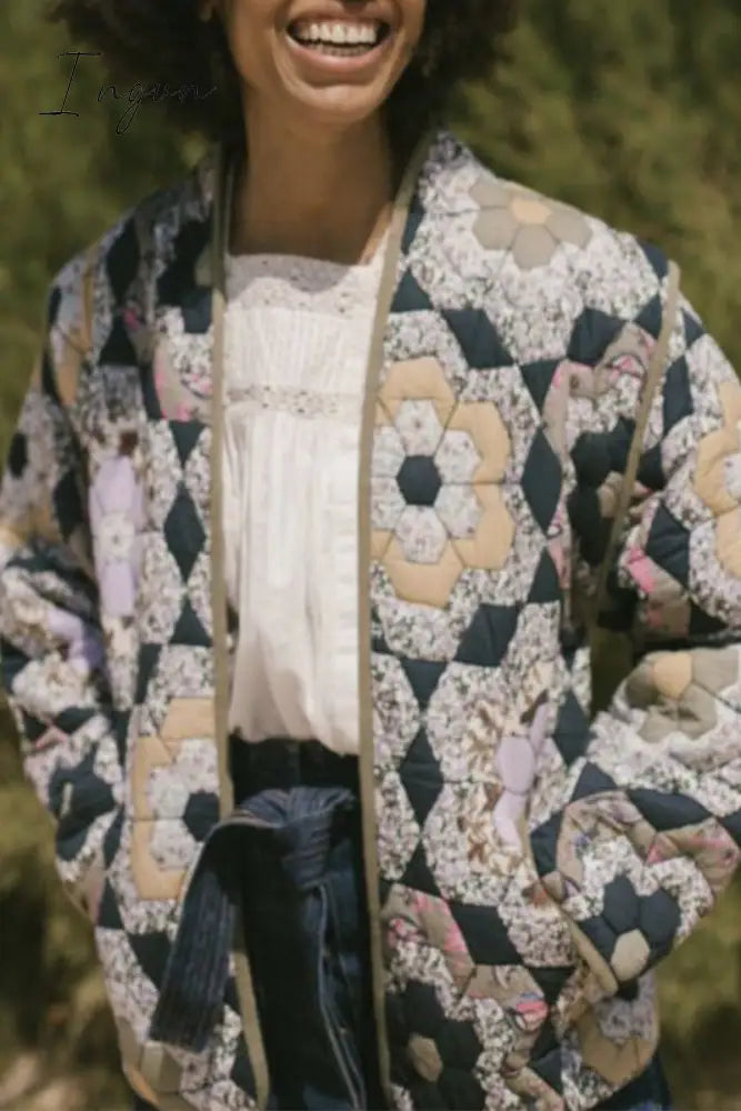 Ingvn - Casual College Floral Pocket Mandarin Collar Outerwear