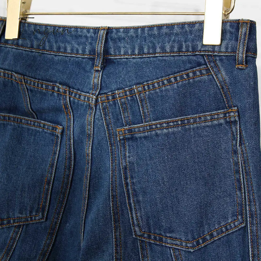 Ingvn - Asymmetrical Spliced Oblique Waist Placket Trousers New Loose Fit Pants Women Fashion Tide Spring Autumn