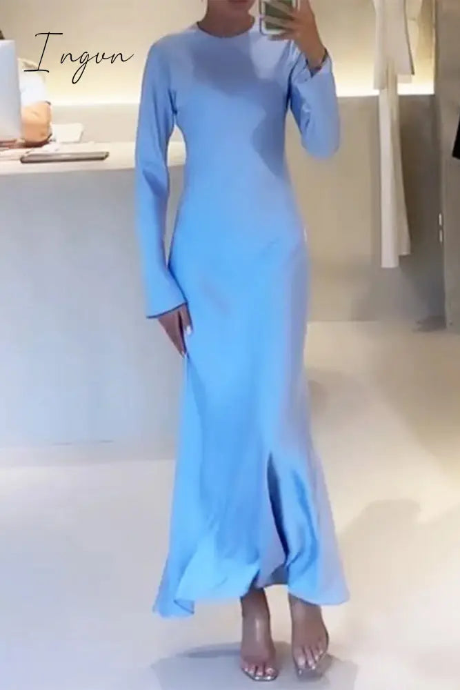 Ingvn - Elegant Solid O Neck A Line Dresses