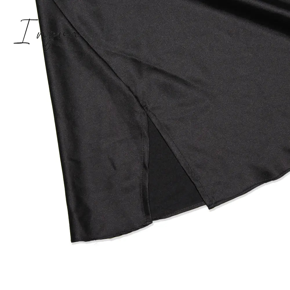 Ingvn - Satin Sexy Backless Slit Women Dress Green Spaghetti Strap Hollow Out Dresses Women Summer Skinny Fashion Party Clubwear