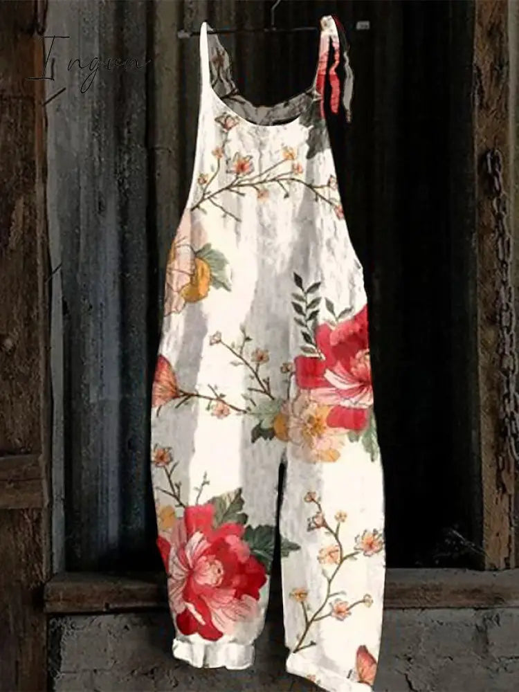 Ingvn - Women's Overall Print Floral Crew Neck Streetwear Daily Vacation Loose Fit Sleeveless White Pink Red S M L Summer