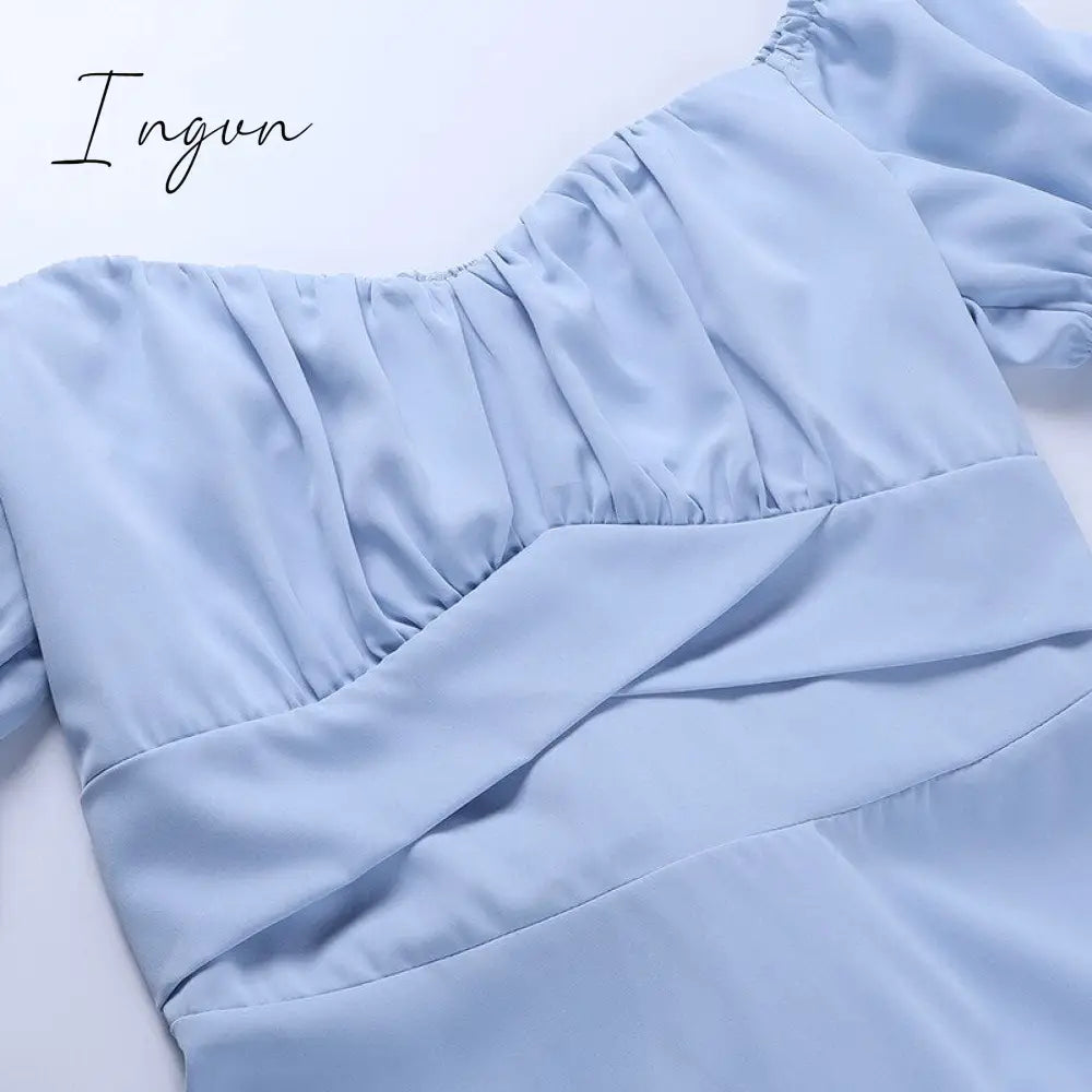 Ingvn - Short Sleeve Bodycon Beach Dresses High Waist A-line Ladies Party Vestidos Elegant Solid V-neck Summer Women Dress