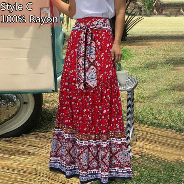 Long Skirts Women  Autumn Celmia Vintage High-Waist Female Skirts Casual Plaid Check Loose Printed Belted Pleated Maxi Skirt