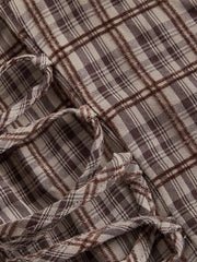 Vintage Beige Plaid Midi Dress for Women with Front Right Side Ruched Tie Detail - Sleeveless, Polyester, Machine Washable - Ideal for Spring/Summer/Fall
