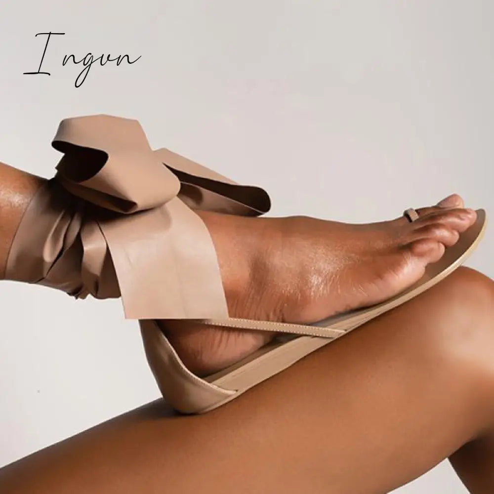 Ingvn - Women Gladiator Thong Summer Ankle Wrap Flat Sandals