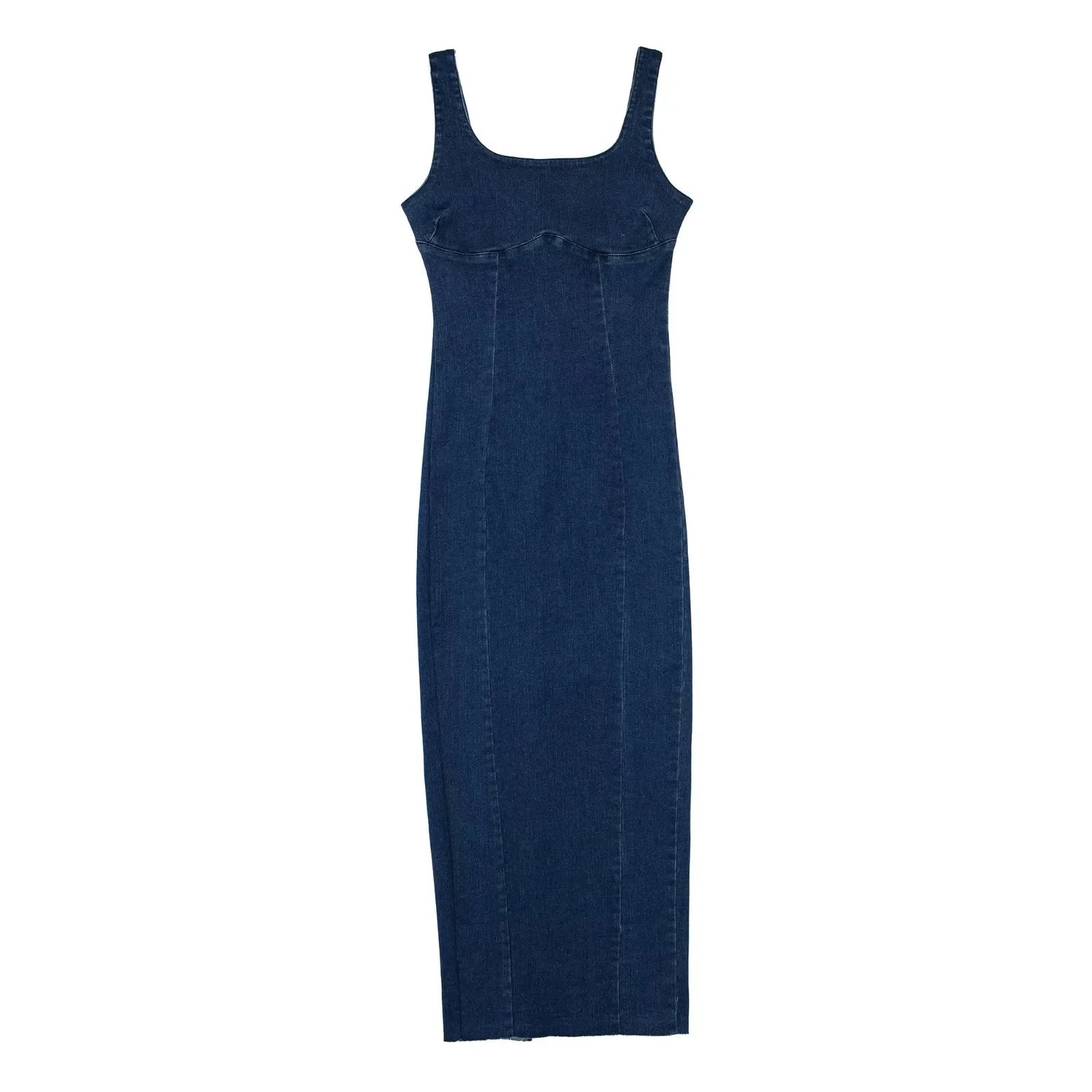 Summer Retro Women's Denim Dress Fashion Corset Sleeveless Back Zipper Slim Women's Slit Midi Dresses Mujer Vestido