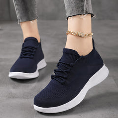 Women's Breathable Knit Sneakers, Casual Lace Up Outdoor Shoes, Comfortable Low Top Shoes plus size