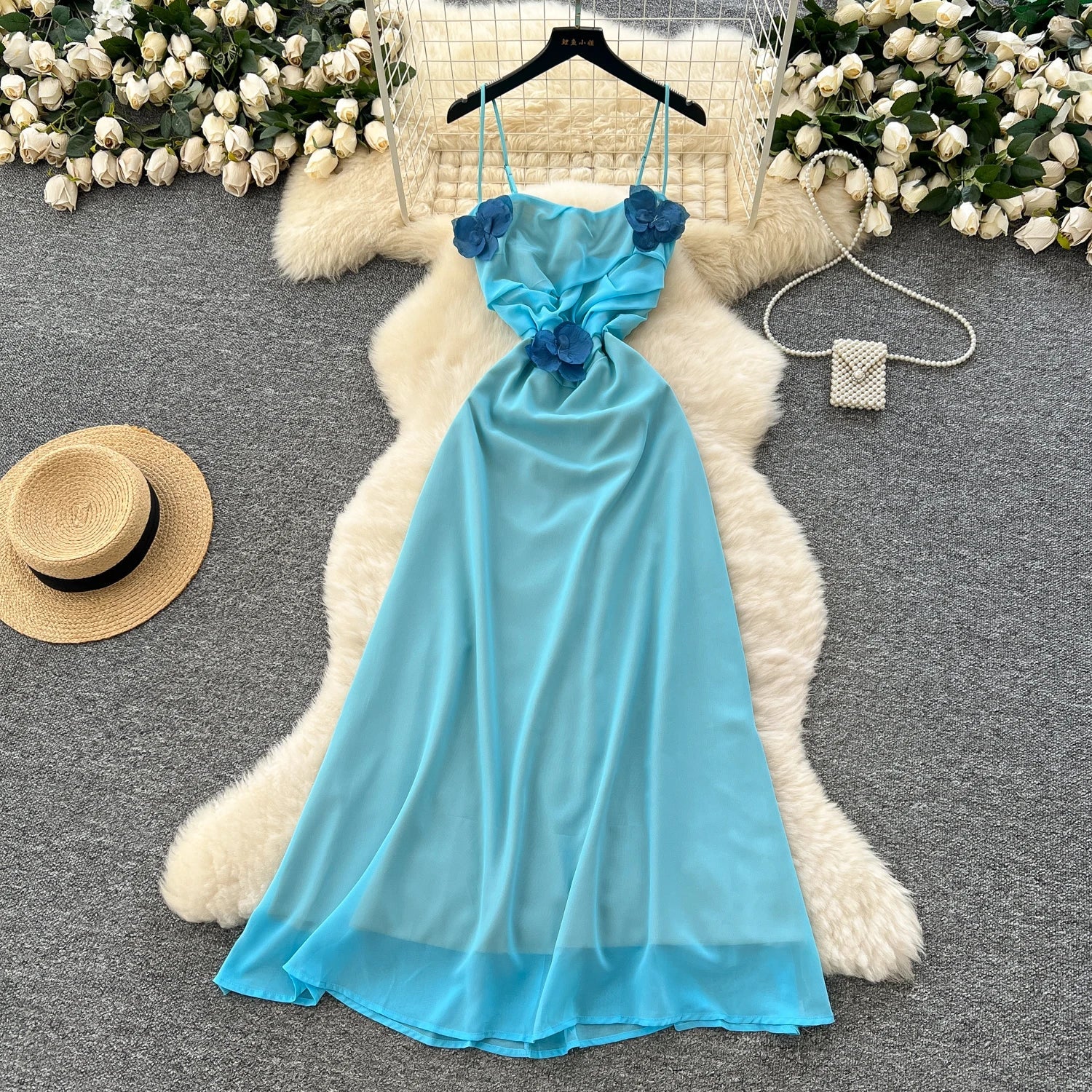Vintage sexy Three-dimensional floral backless sleeveless Long dress Chic Summer Vestidos Vacation  women clothing