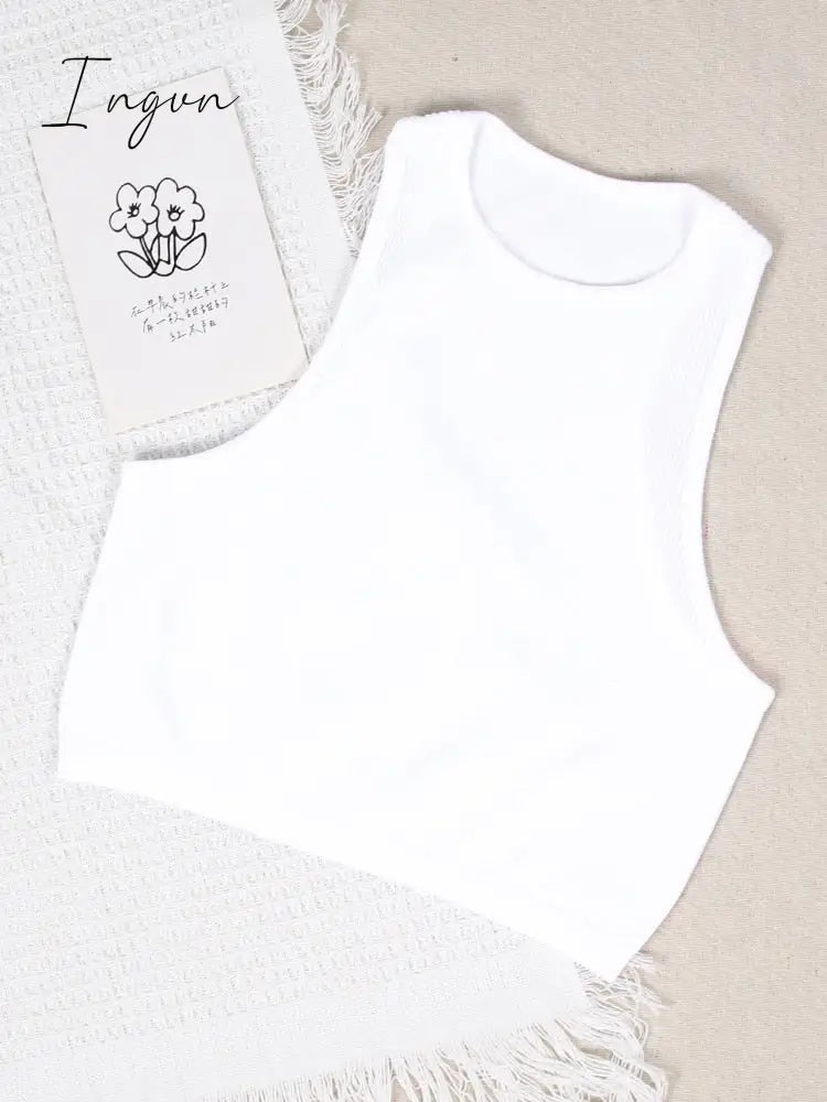 Ingvn - Crop Top Women Fashion Basic Sleeveless Sport Vest Solid Color Fitness Tank Top Seamless Streetwear Base Tees Tops