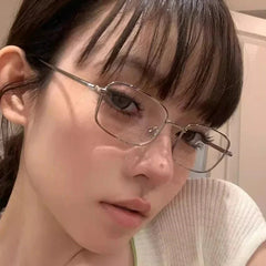 INGVN  Small Square Glasses Frame for Women Metal Frame Flat Anti-blue Bayonetta Glasses Japanese Men Retro Trendy Reading Y2K Glasses