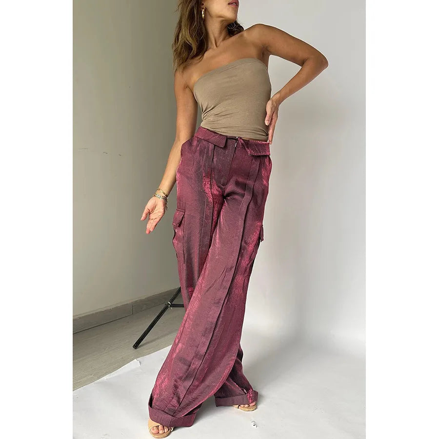 Ingvn  Women Baggy Pants Streetwear y2k Low Rise Cargo Pants  Fashion Night Club Party Holiday Long Trousers Korean Style
