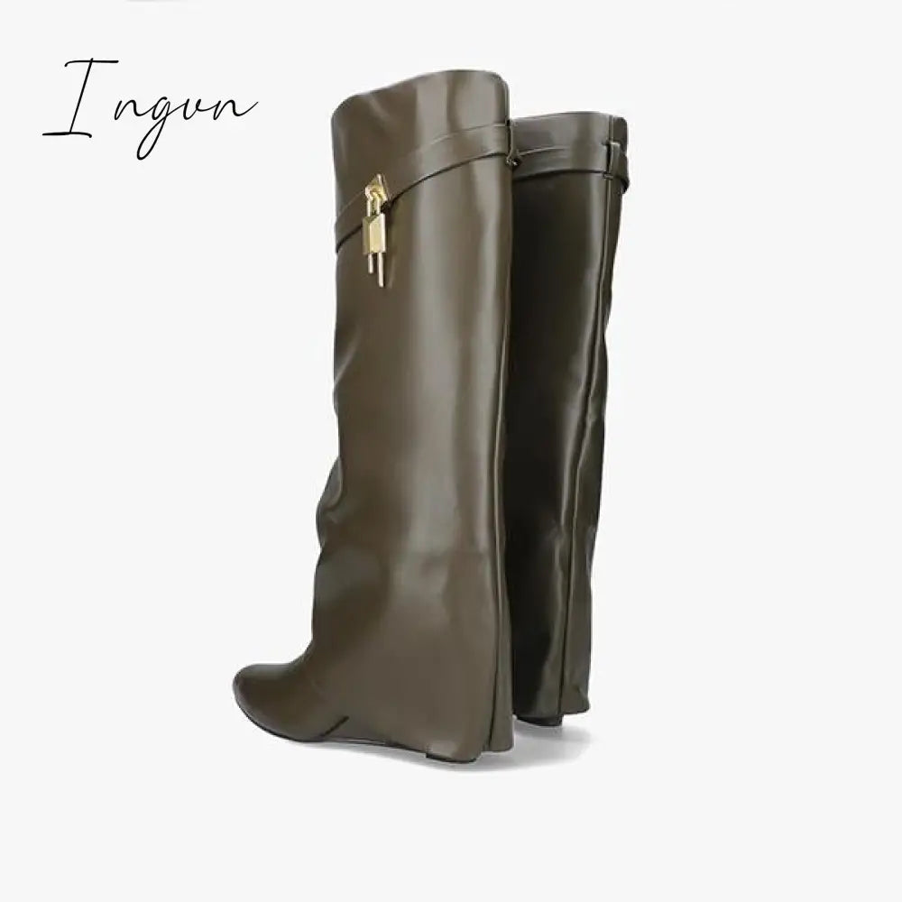 Ingvn - Comfy Leather Hidden Wedge Heel Roman Boots
