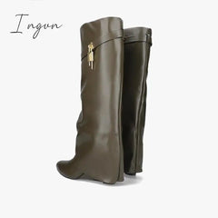 Ingvn - Comfy Leather Hidden Wedge Heel Roman Boots