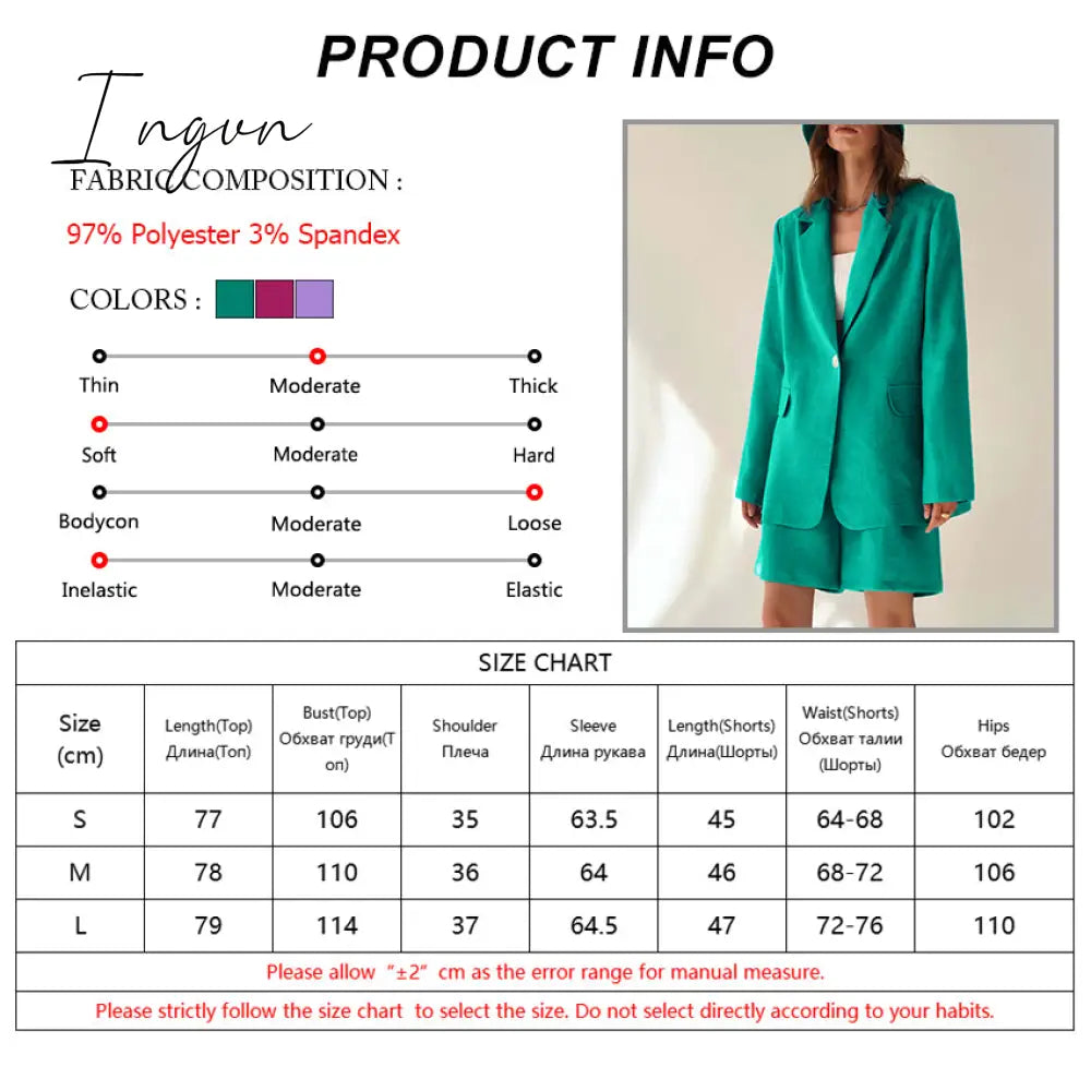 Ingvn - Fashion Trends Office Cotton Linen Outfit Spring Autumn Notched Loose Long Sleeve Blazer Fashion Lady Women Suits High Waist Shorts Sets