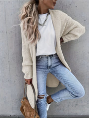 Stylish Solid Color Long Sleeve Mid-Length Open Front Cardigan - Women's Elegant Cardigans for Spring & Fall - Comfortable, Versatile, and Chic Clothing for Everyday Wear